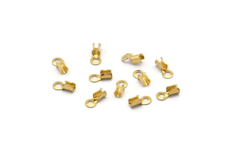 100 Raw Brass Cord End Clasp with Loop, Findings (6x2.2 mm) L034