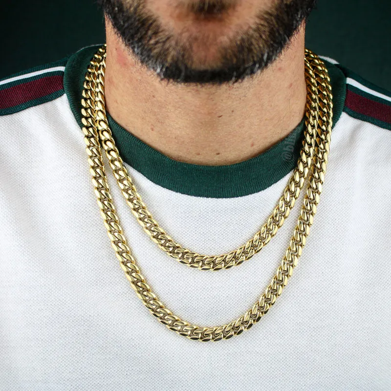 10mm Heavy Miami Cuban Link Chain in Gold