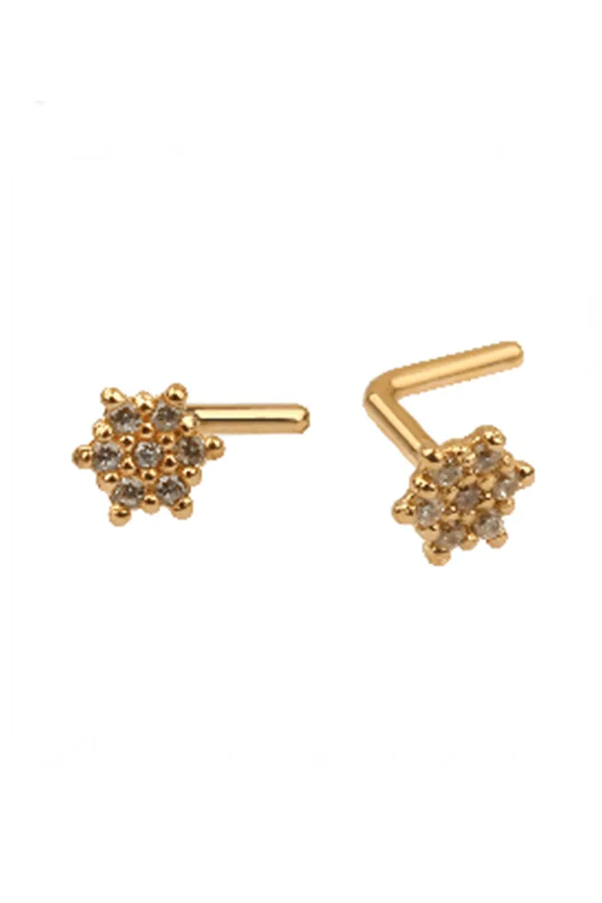 14K Solid Gold 20g Cz Snowflake Nose Stud Piercing