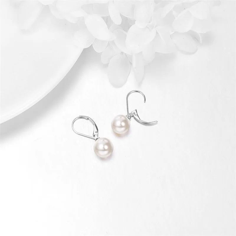 14k Solid Gold Freshwater Pearl Drop Leverback Earrings for women