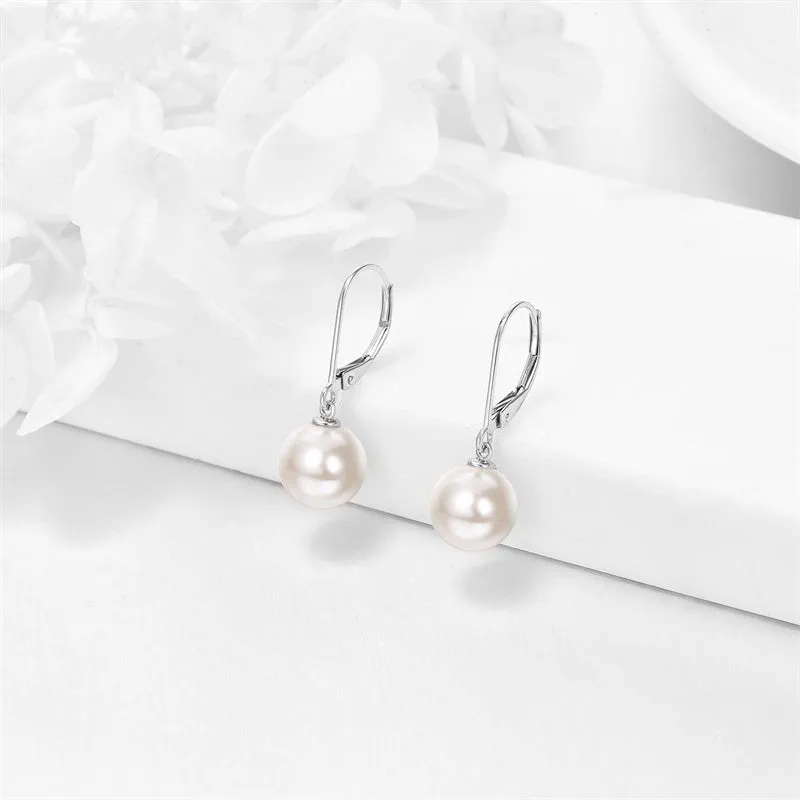 14k Solid Gold Freshwater Pearl Drop Leverback Earrings for women