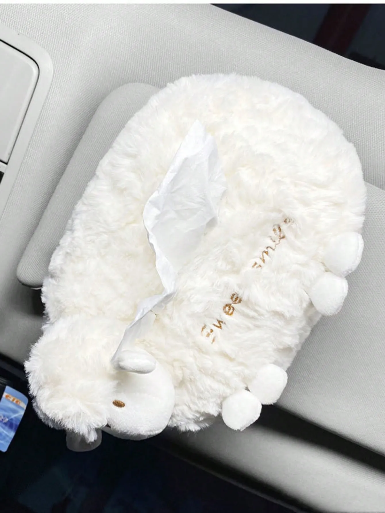 1pc Letter Embroidered Sheep Design Car Tissue Storage Box