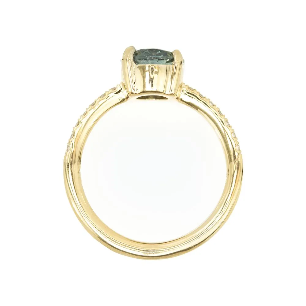 2.6ct Oval Montana Sapphire Ring In French Set Yellow Gold