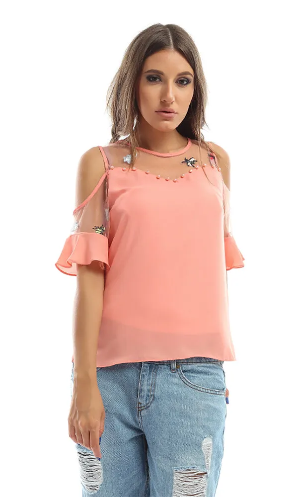 48774 Cold Shoulder Shirt - Watermelon