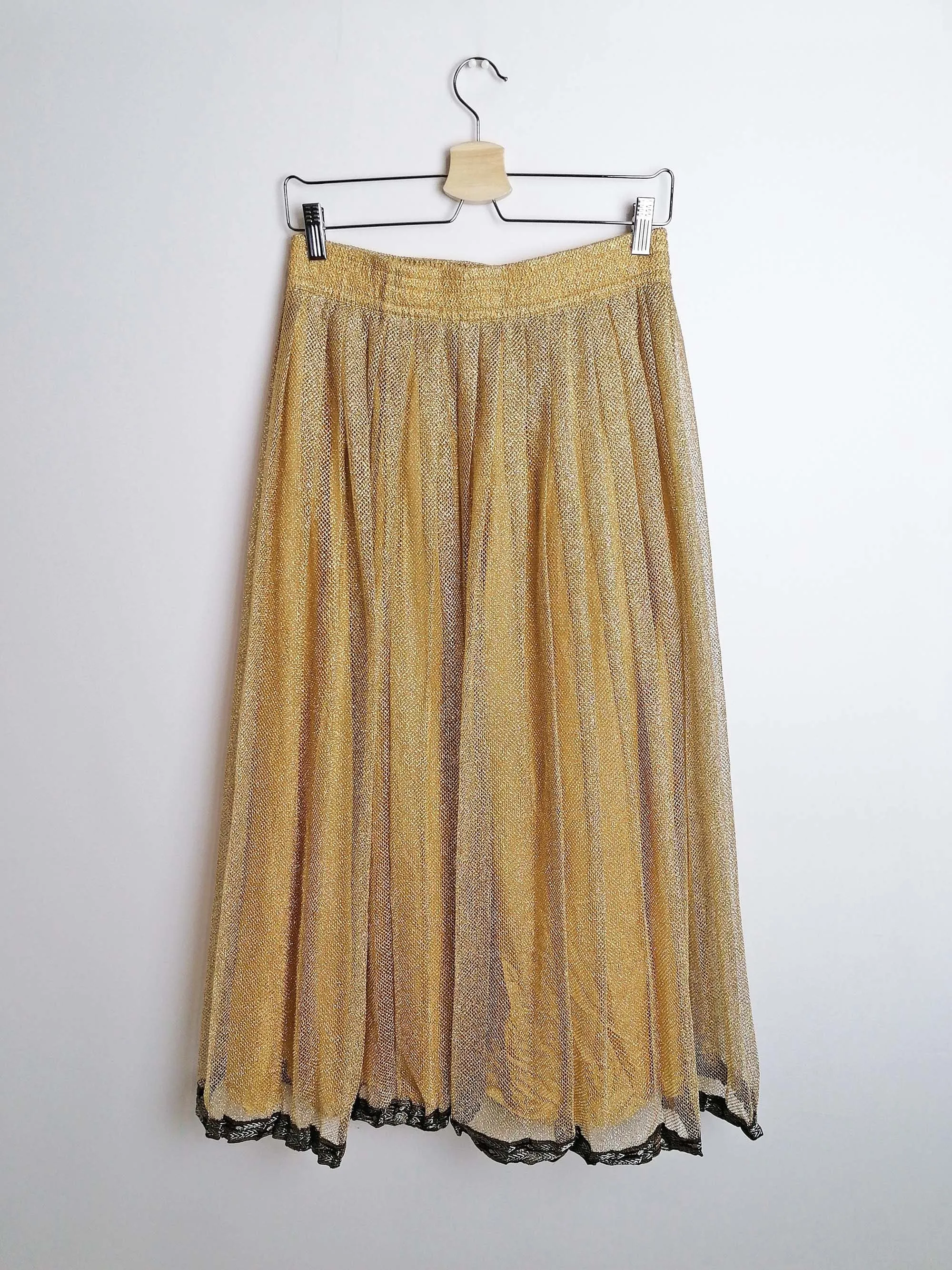 80's VERA MONT Gold Mesh Full Skirt - size M-L / UK 14 / F 42