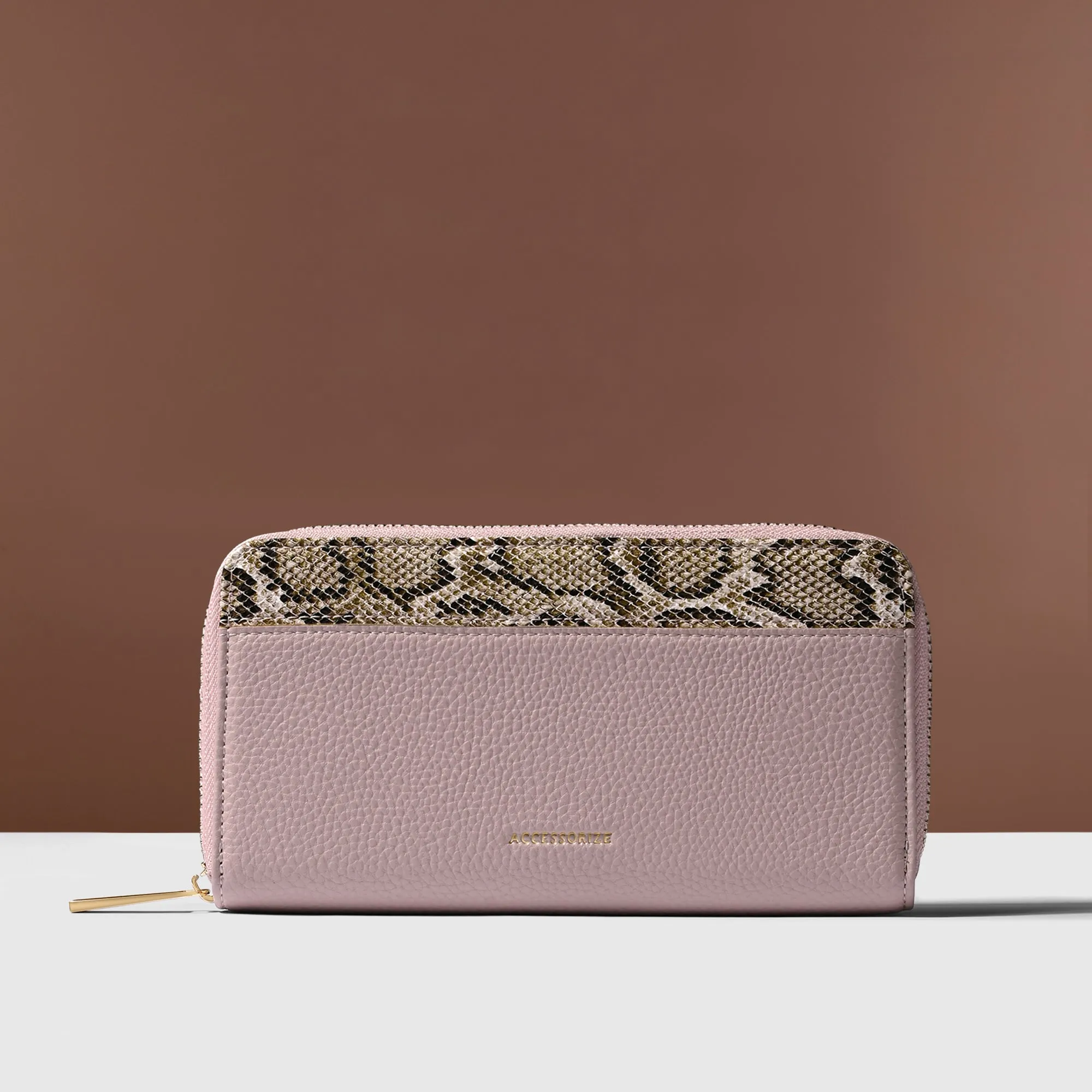 Accessorize London Women's Pink Contrast Snake Print Wallet