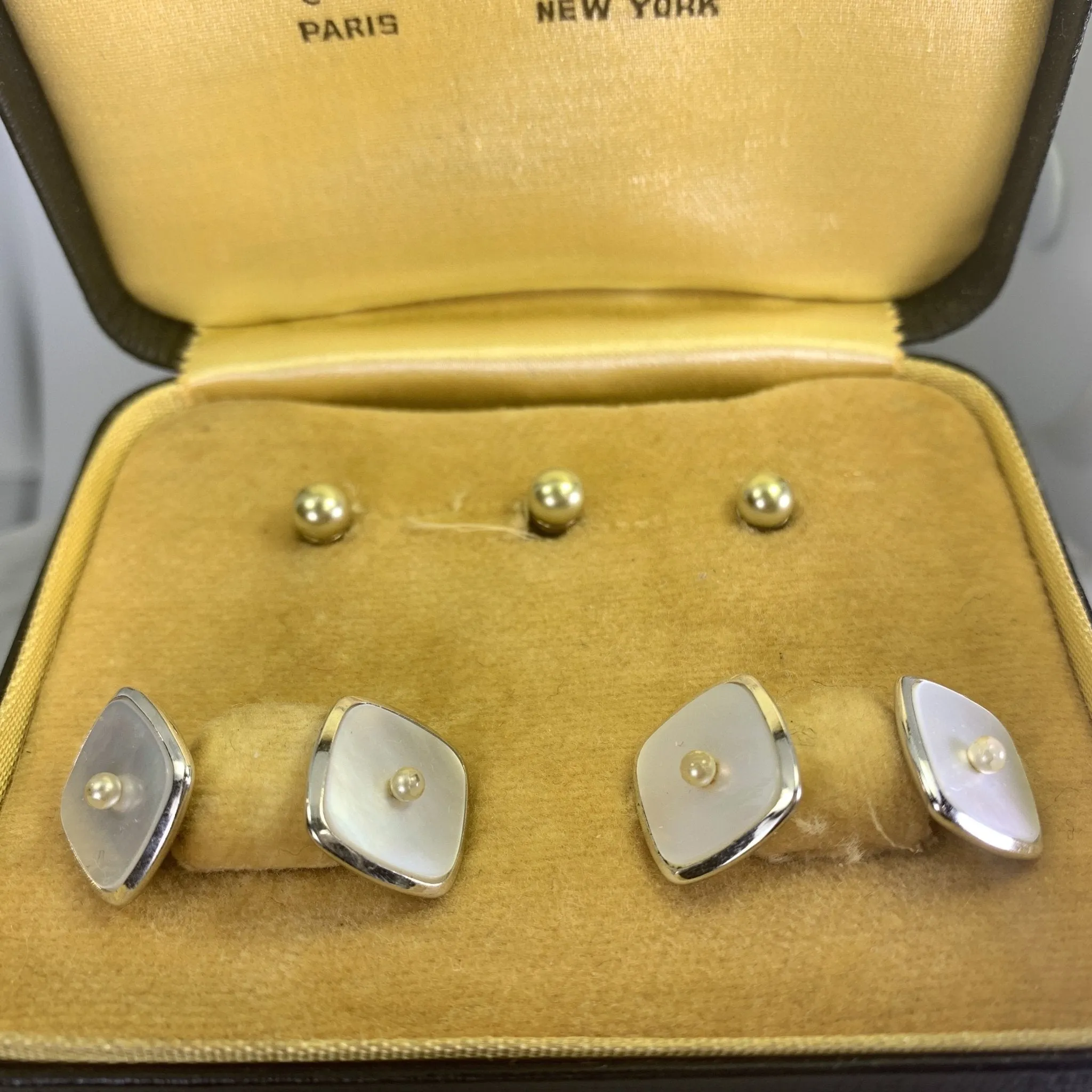 Antique Art Deco Cufflinks and Tuxedo Stud Set in Mother of Pearl. Grooms or Groomsman Gift.