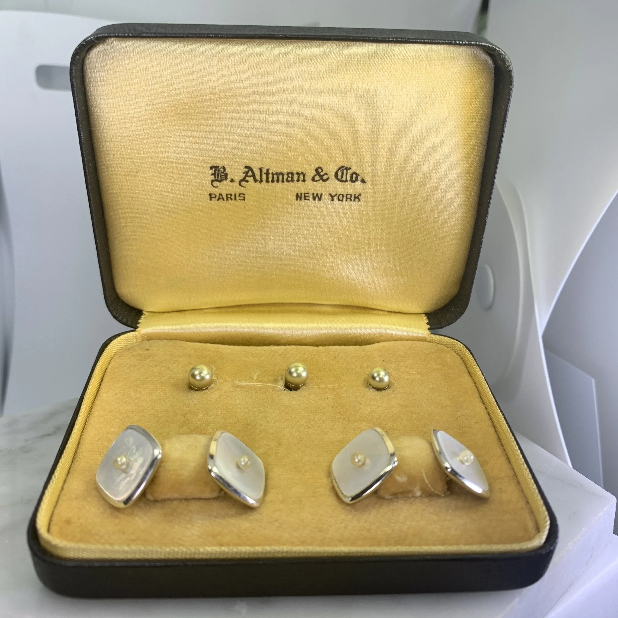 Antique Art Deco Cufflinks and Tuxedo Stud Set in Mother of Pearl. Grooms or Groomsman Gift.