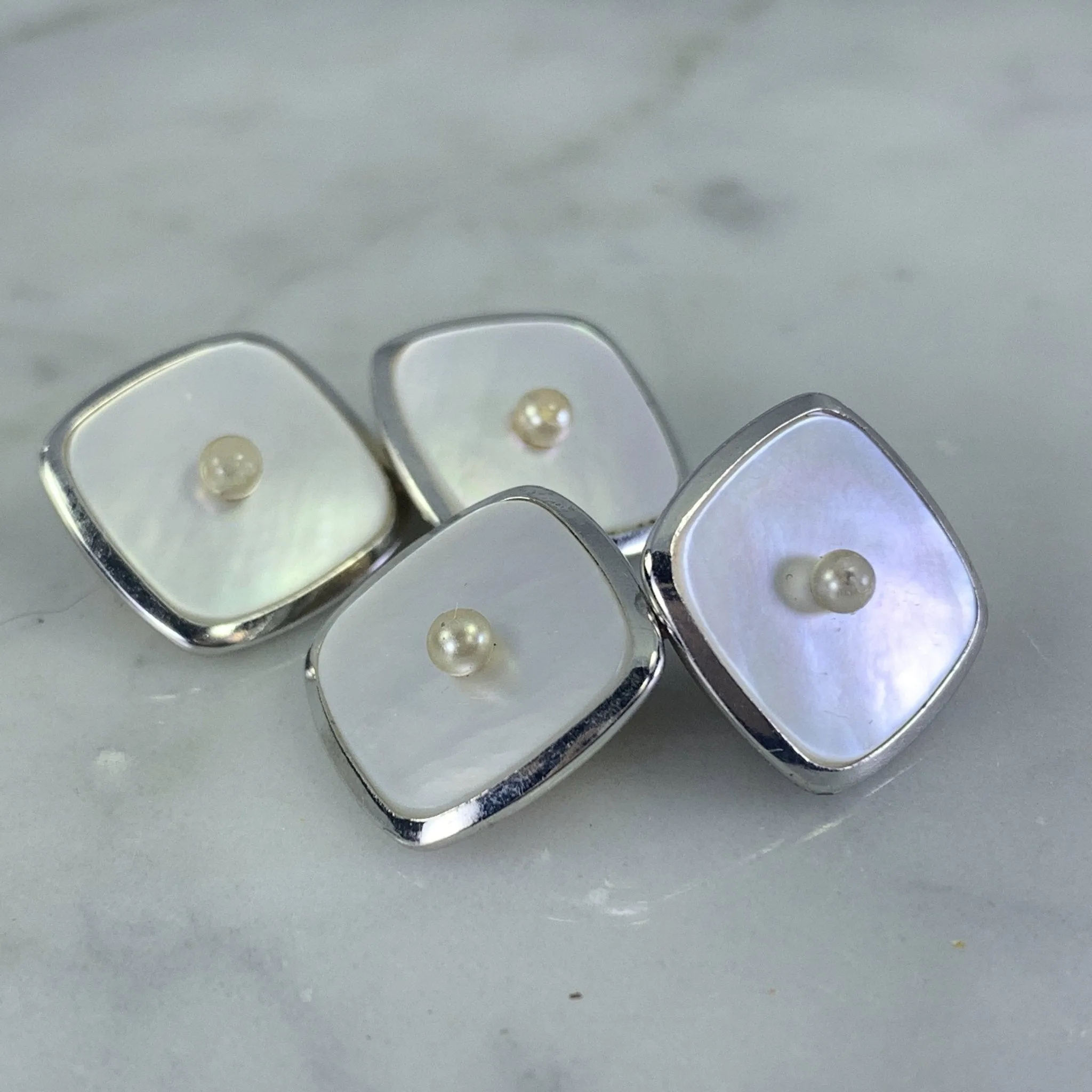 Antique Art Deco Cufflinks and Tuxedo Stud Set in Mother of Pearl. Grooms or Groomsman Gift.