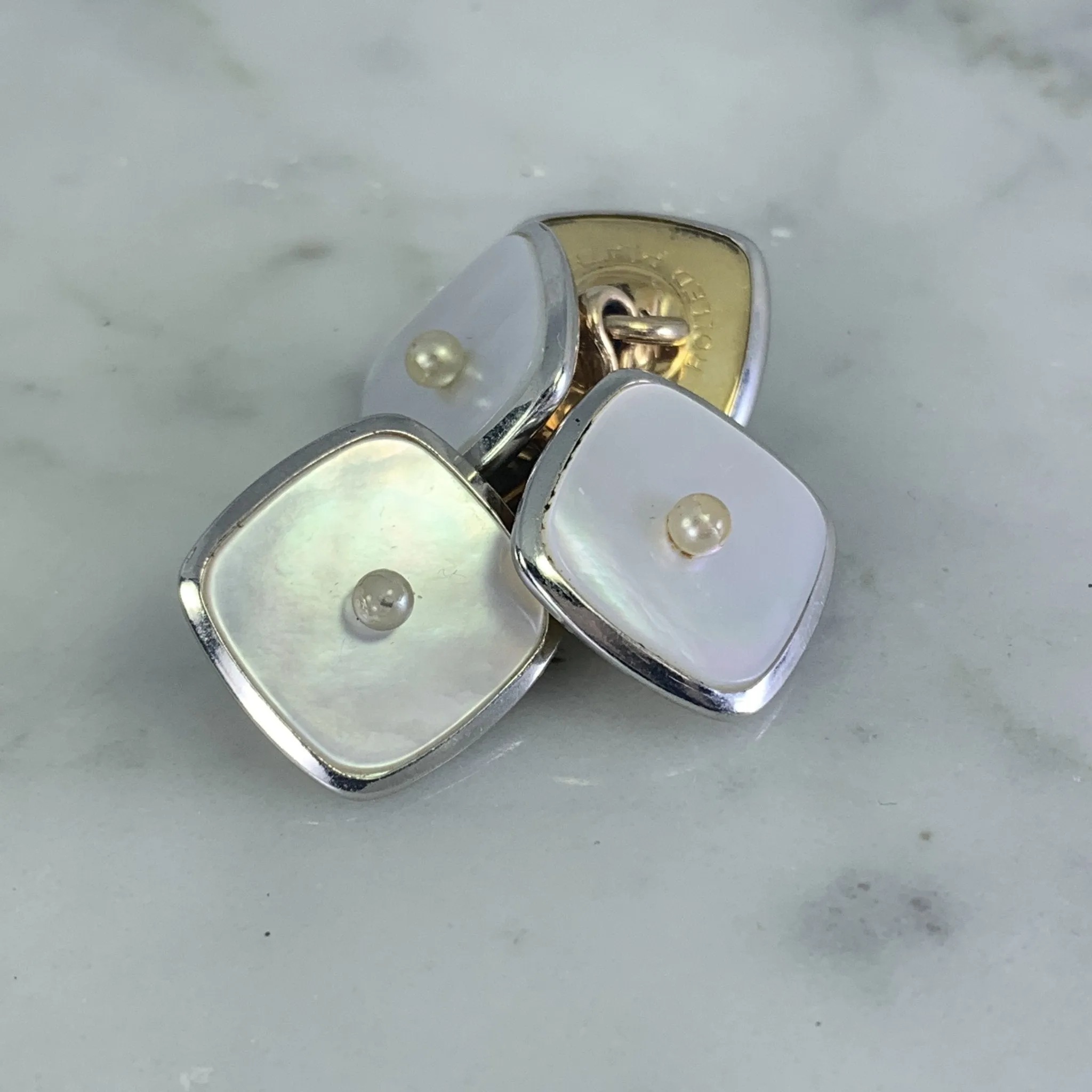 Antique Art Deco Cufflinks and Tuxedo Stud Set in Mother of Pearl. Grooms or Groomsman Gift.