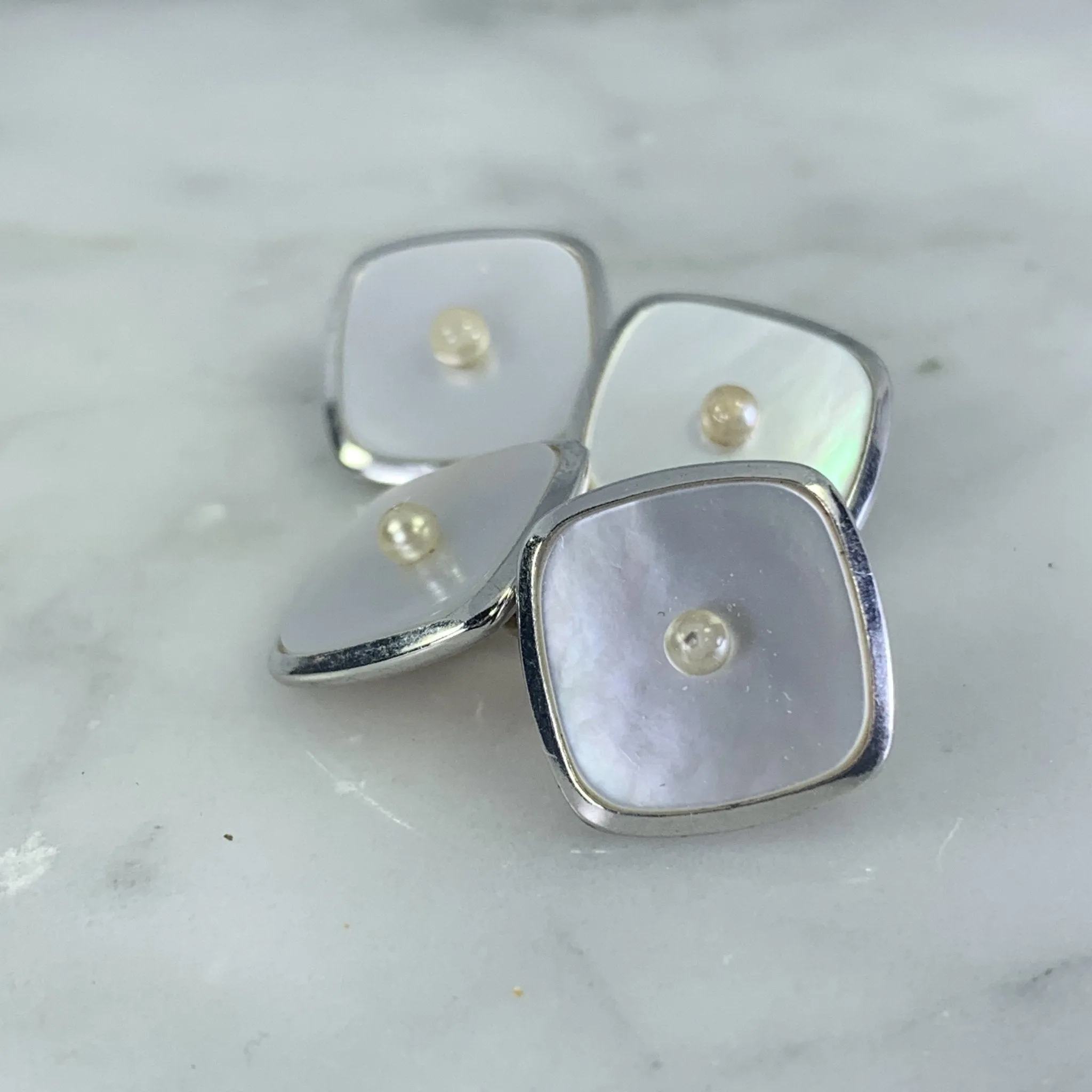 Antique Art Deco Cufflinks and Tuxedo Stud Set in Mother of Pearl. Grooms or Groomsman Gift.