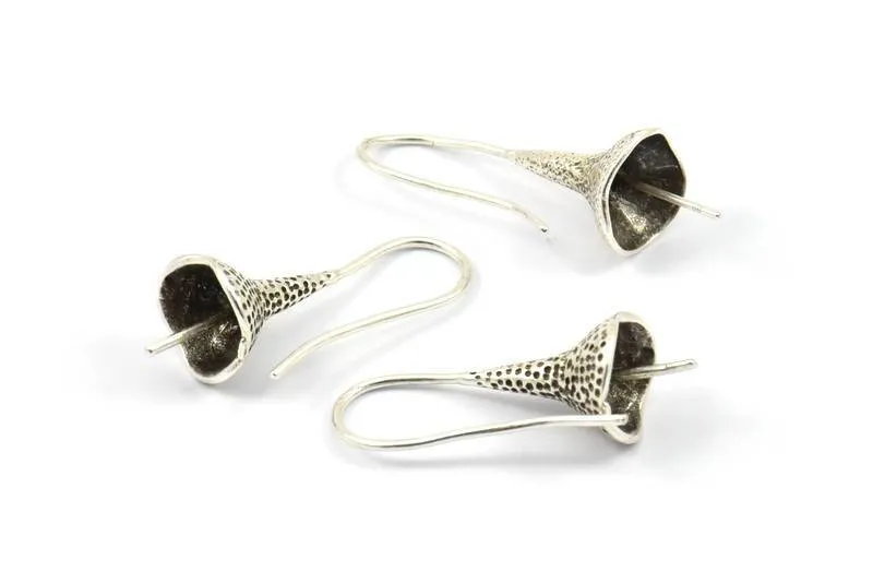 Antique Silver Ear Hooks, 2 Antique Silver Plated Earring Setting, Findings (30mm) B0063 H0247