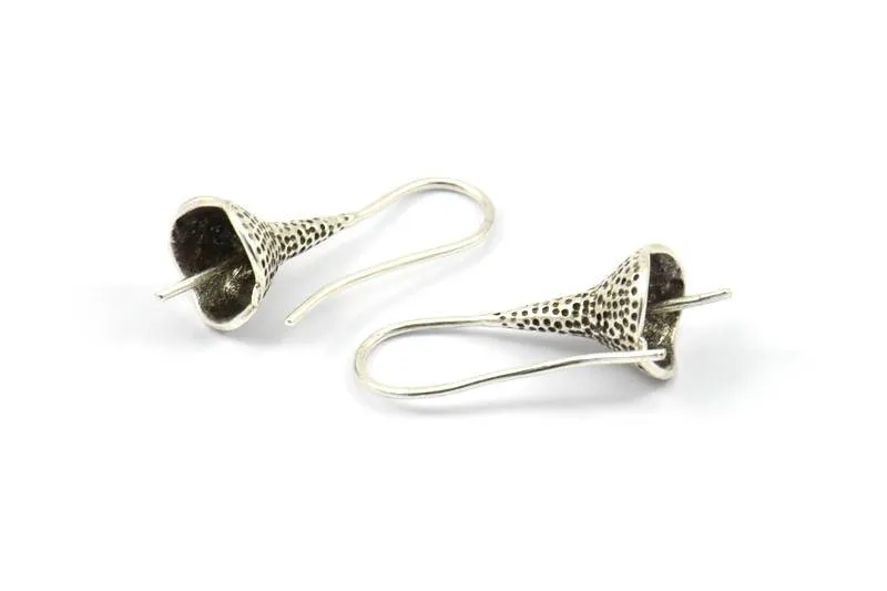 Antique Silver Ear Hooks, 2 Antique Silver Plated Earring Setting, Findings (30mm) B0063 H0247