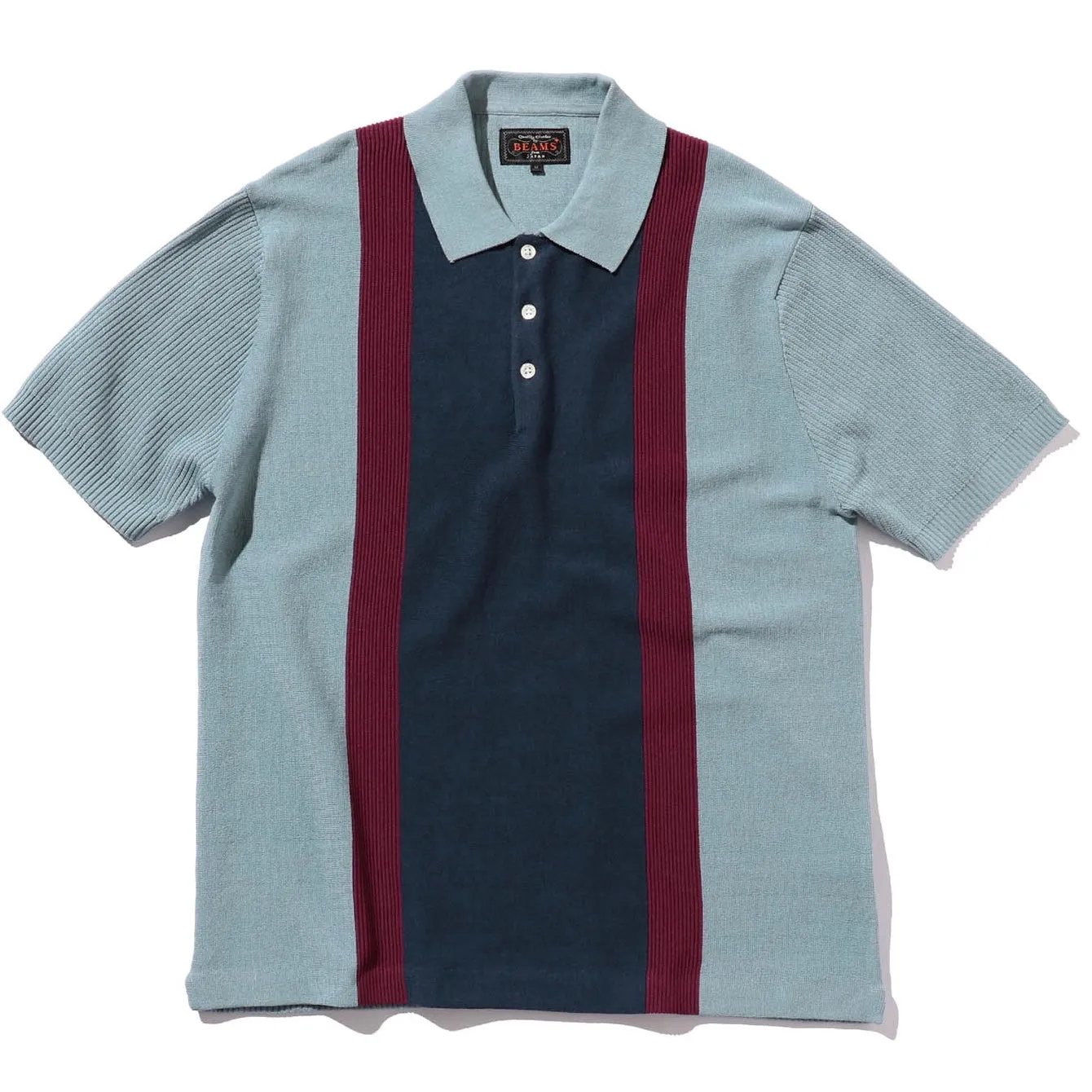 BEAMS PLUS Knit Polo Stripe Sax