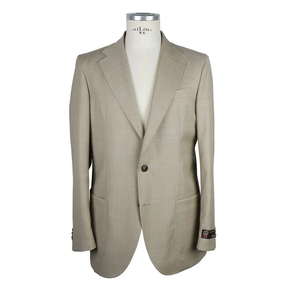 Beige Wool Men Blazer