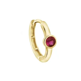 Bezel Set Ruby Huggie in 14k Gold