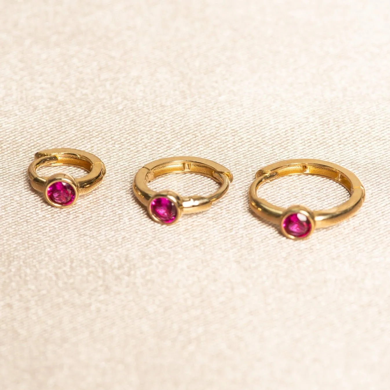 Bezel Set Ruby Huggie in 14k Gold