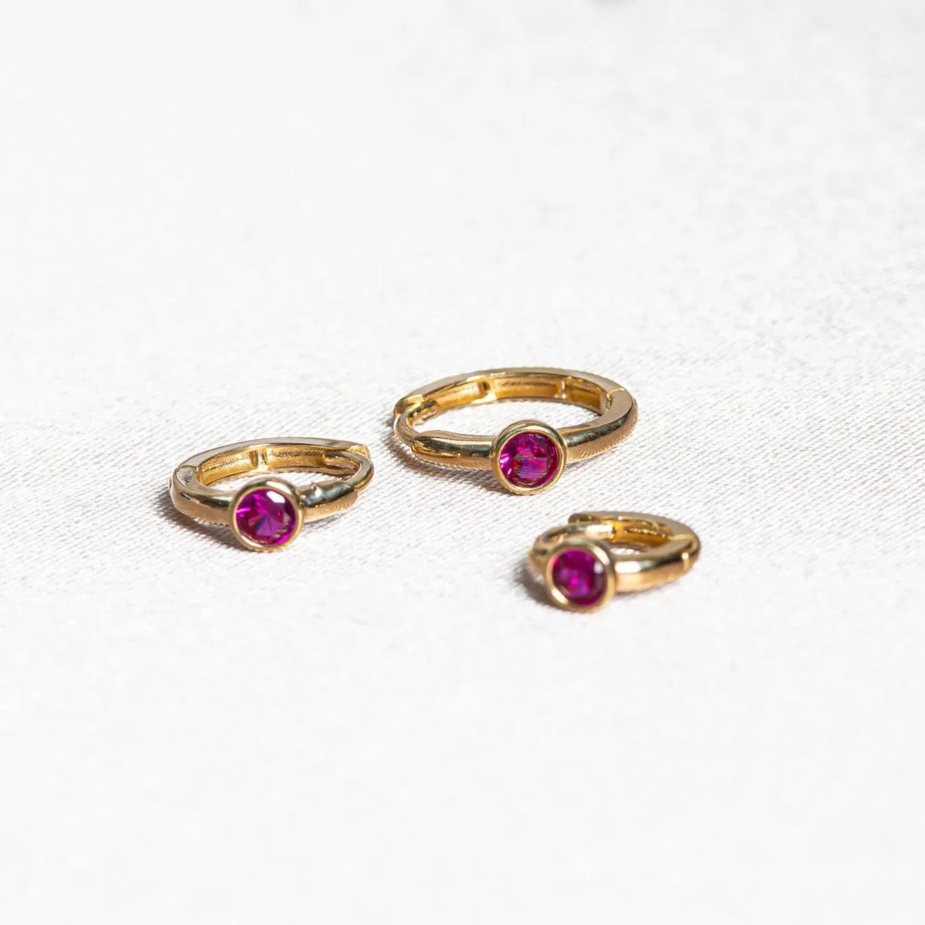 Bezel Set Ruby Huggie in 14k Gold