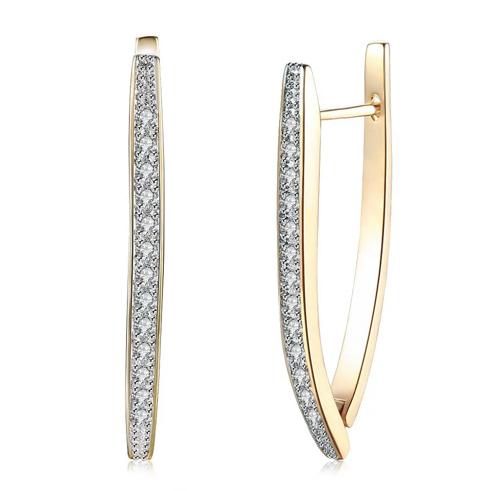 Boat Shape Stud Styled Inlaid CZ Hoop Earrings