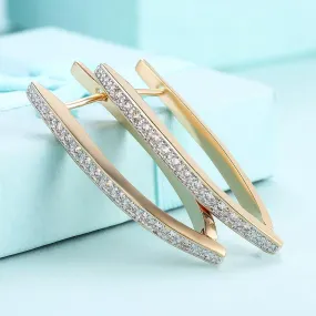 Boat Shape Stud Styled Inlaid CZ Hoop Earrings