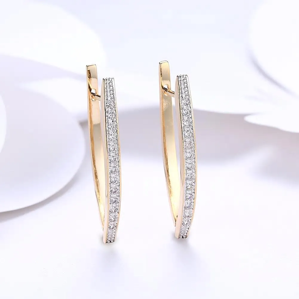 Boat Shape Stud Styled Inlaid CZ Hoop Earrings