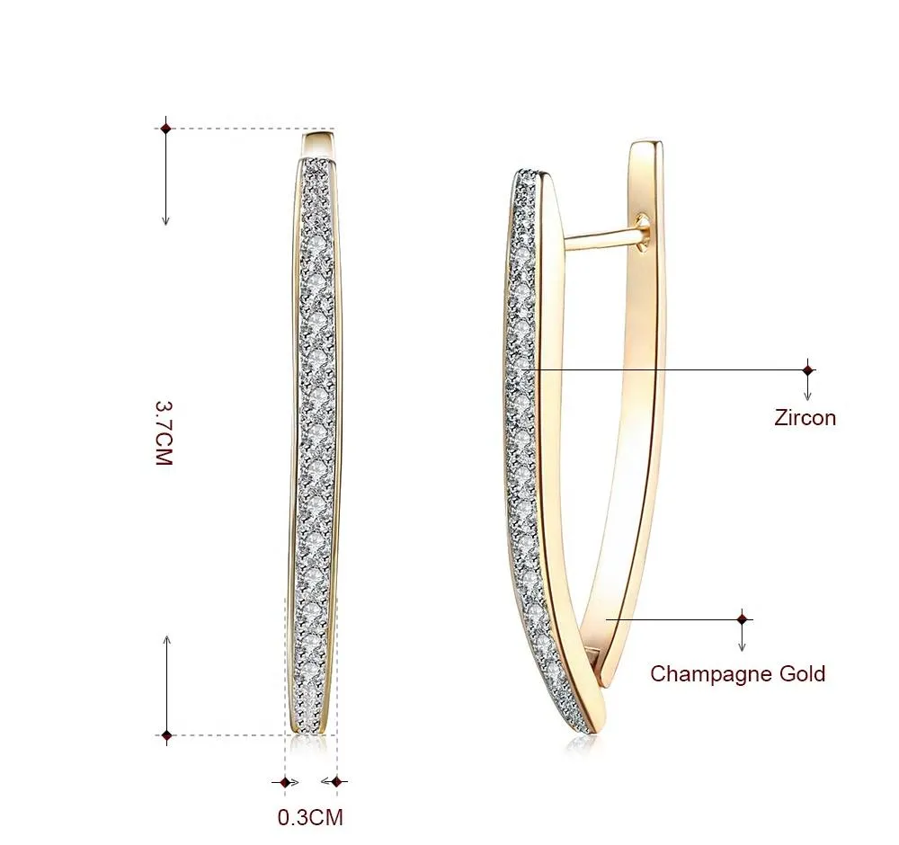 Boat Shape Stud Styled Inlaid CZ Hoop Earrings