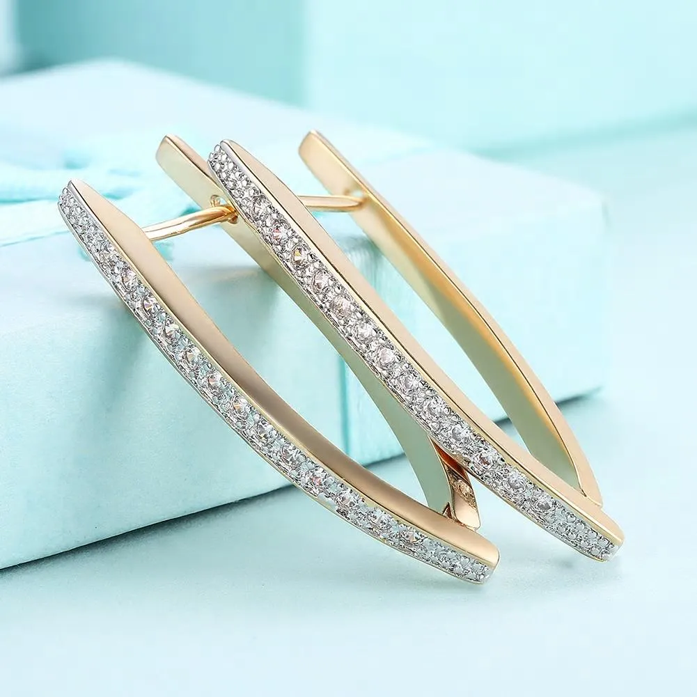 Boat Shape Stud Styled Inlaid CZ Hoop Earrings