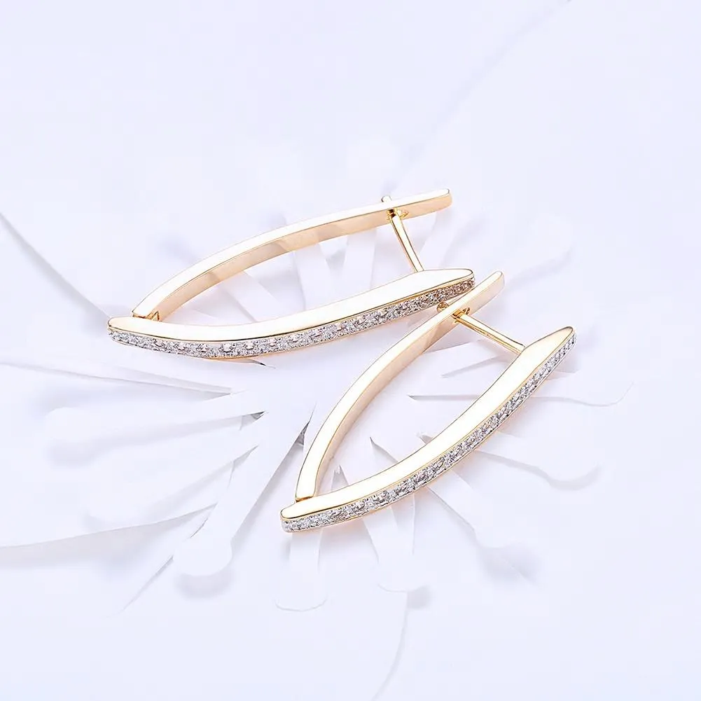 Boat Shape Stud Styled Inlaid CZ Hoop Earrings