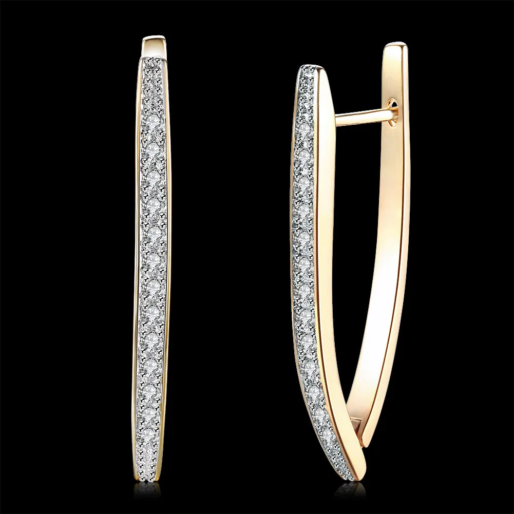 Boat Shape Stud Styled Inlaid CZ Hoop Earrings