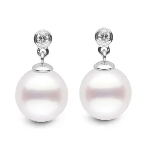 Brilliant Collection White South Sea 9.0-10.0 mm Pearl and Diamond Dangle Earrings