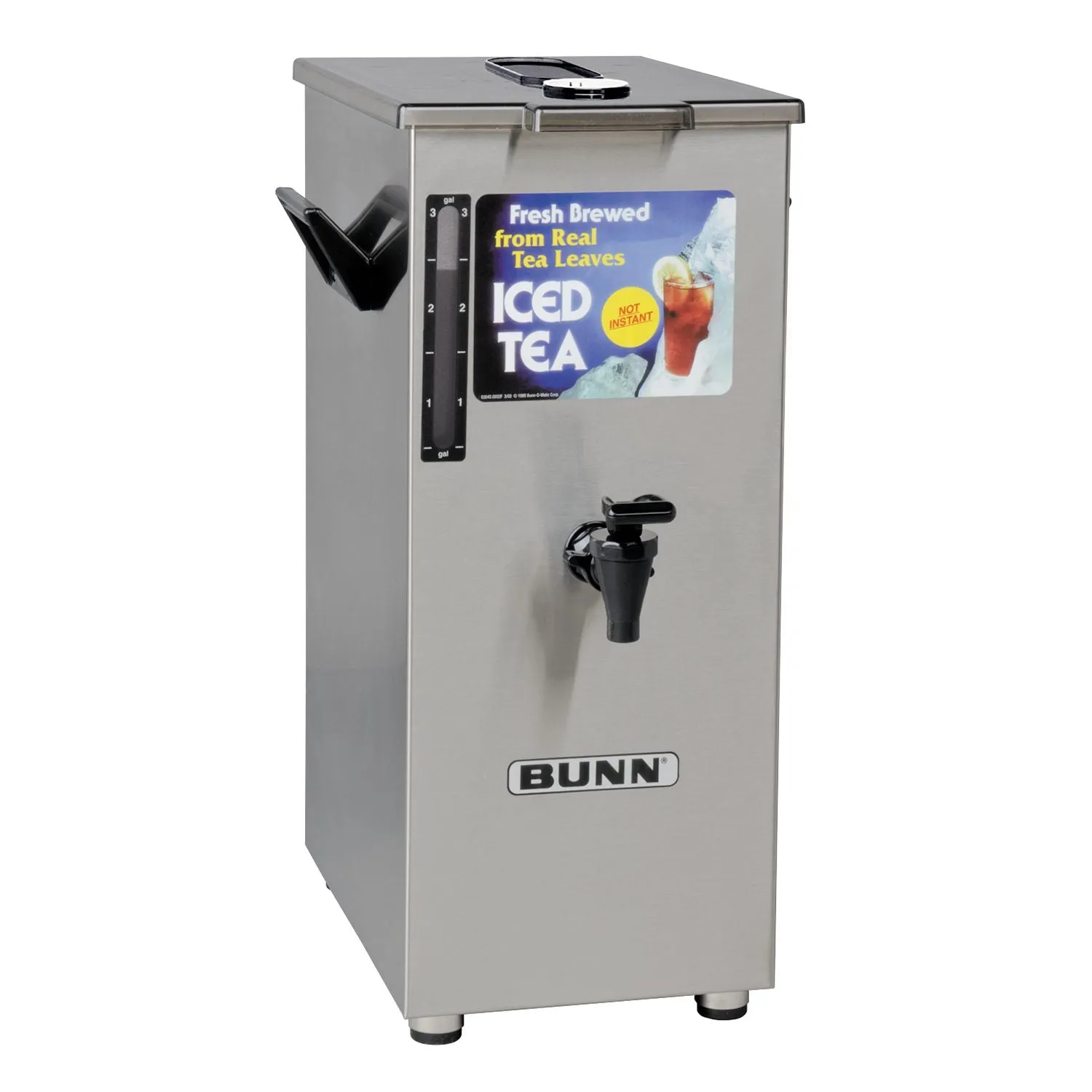 BUNN TD4T Tall Square Iced Tea Dispenser w/ Brew-Thru Lid & Nudger Handle