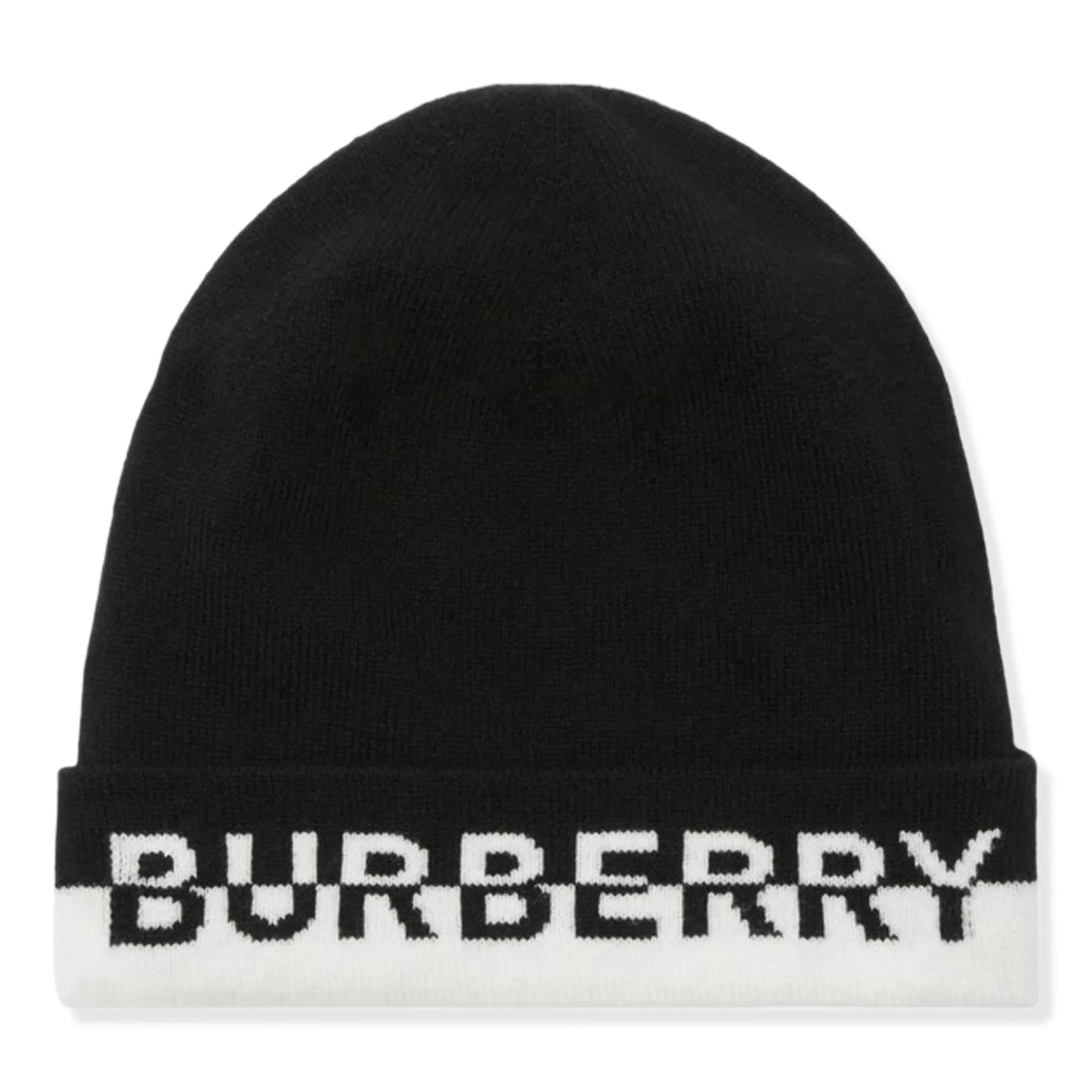 Burberry Logo Intarsia Cashmere Black White Beanie