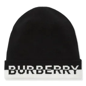 Burberry Logo Intarsia Cashmere Black White Beanie