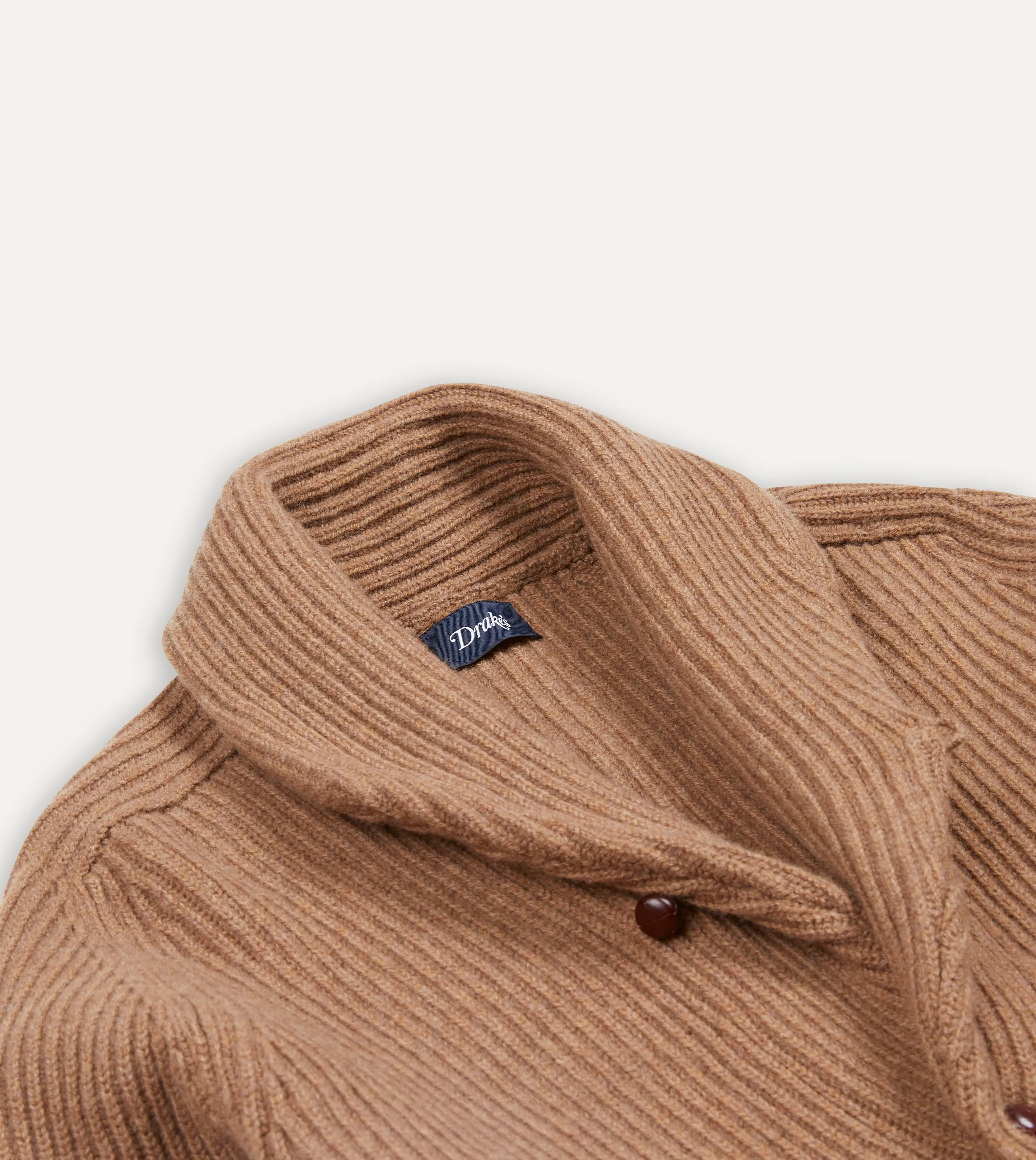 Camel Lambswool Shawl Collar Cardigan