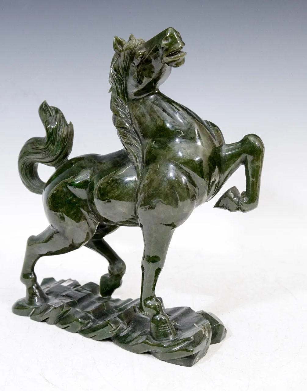 Chinese 1920s Equestrian Sculpture in Carved Spinach Jade