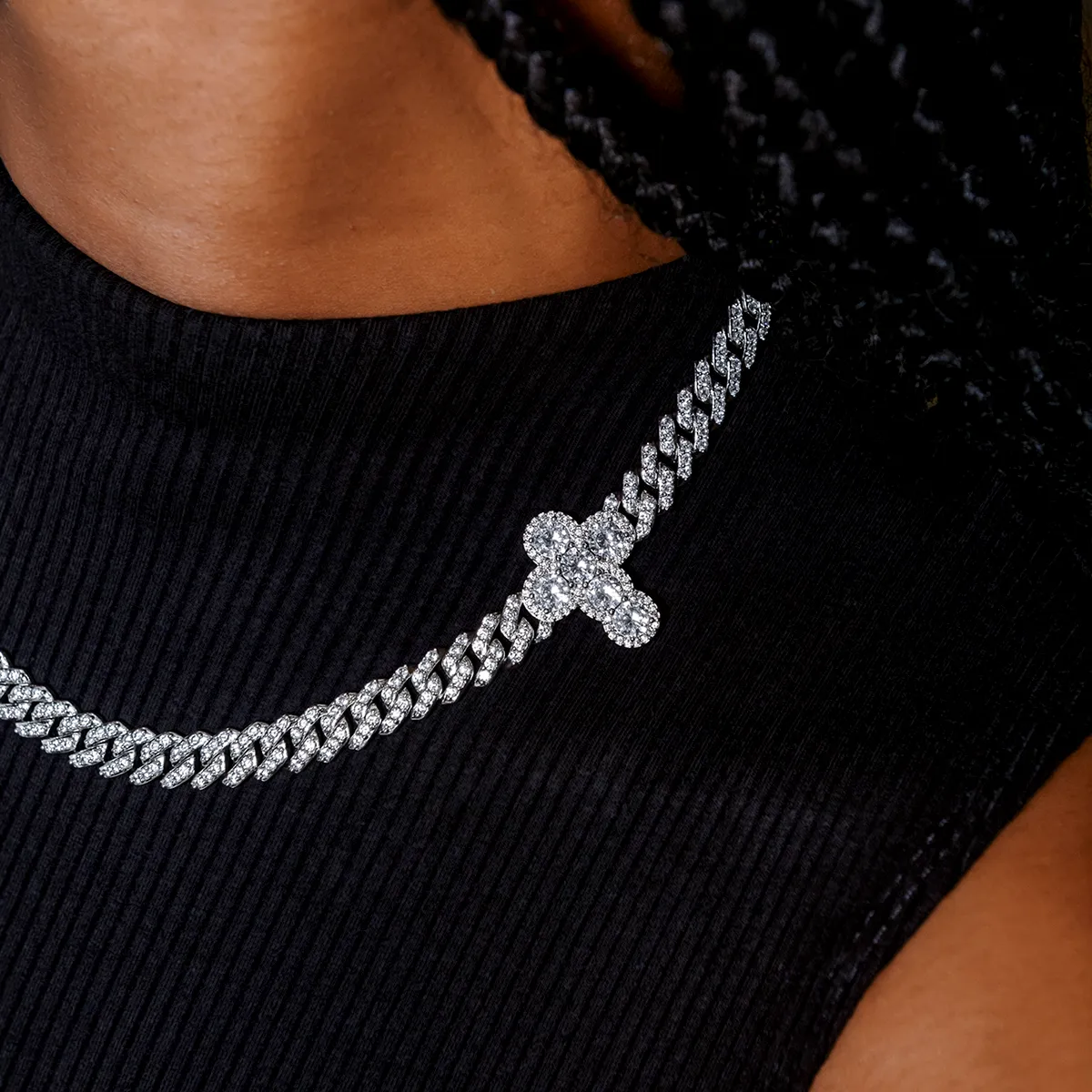 Diamond Prong Rounded Cross Necklace