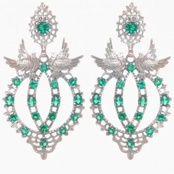 Dove Queen Earrings in .925 Silver   Emerald - By Ana Moura