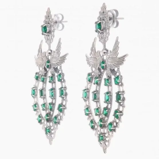 Dove Queen Earrings in .925 Silver   Emerald - By Ana Moura