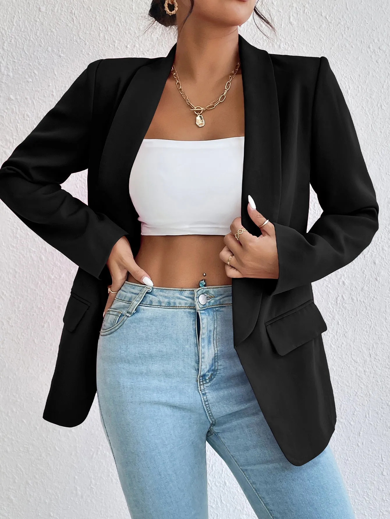 DressBetty - Basic Casual Solid Color Blazer