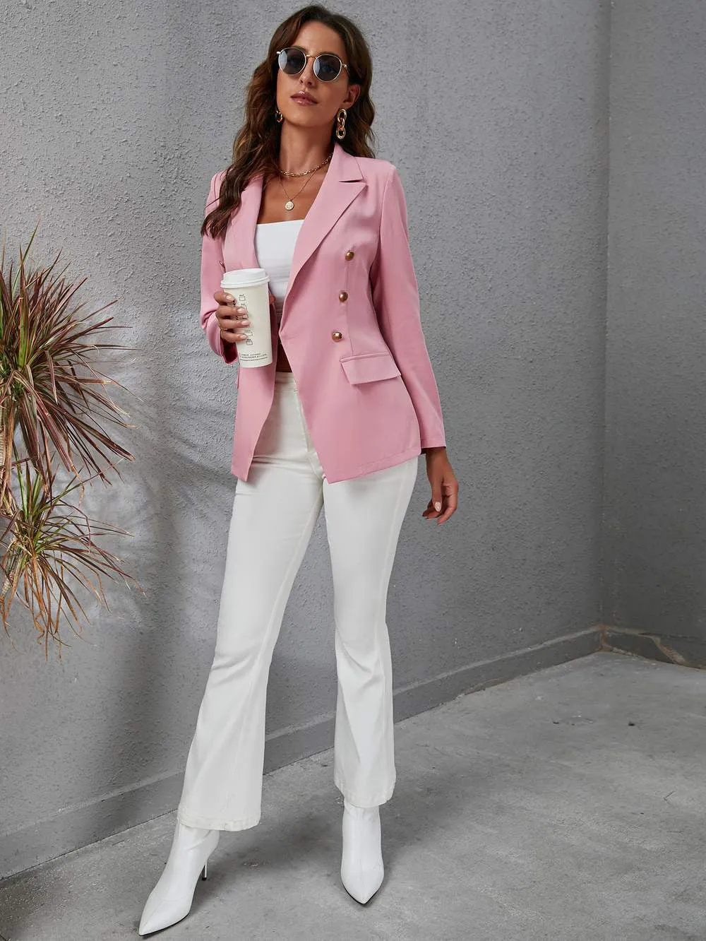 DressBetty - Collar Slim Solid Color Blazer