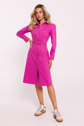 Elegant Cotton Shirt Dress With Adjustable Belt