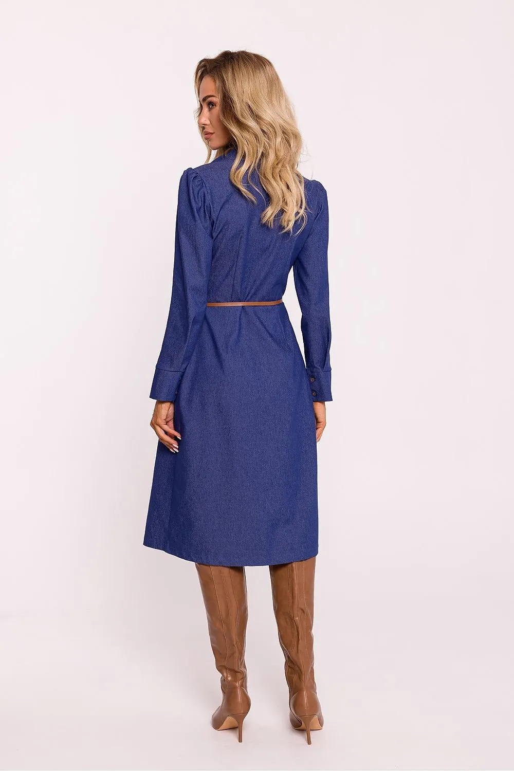 Elegant Cotton Shirt Dress With Adjustable Belt