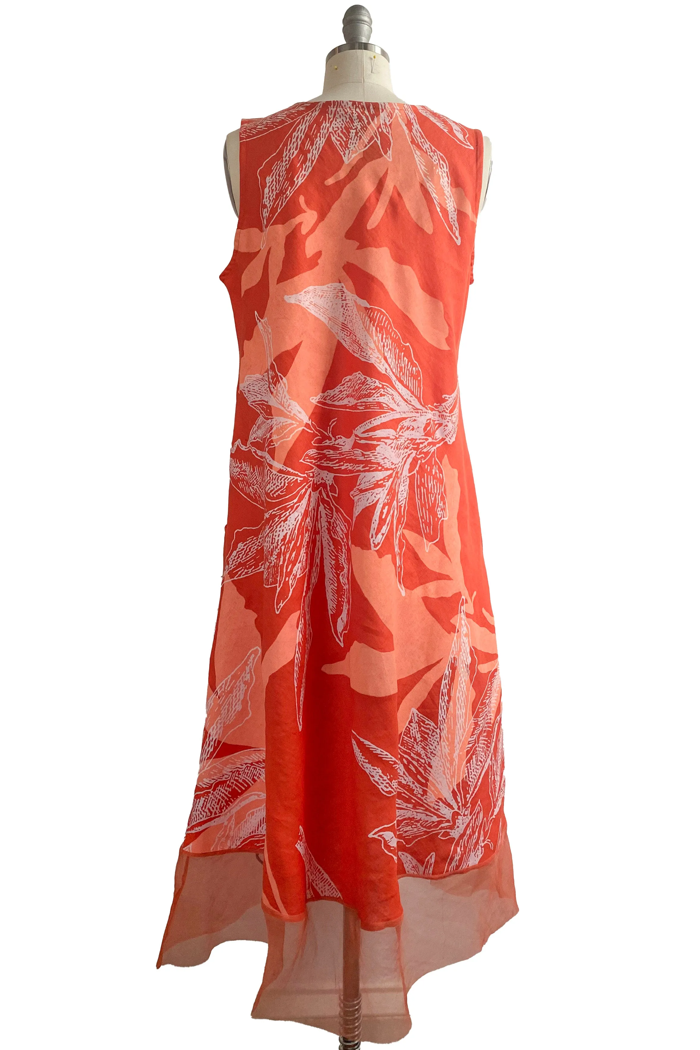 Emilia Dress w/ Organza Trim - Azalea Print - Orange - Medium