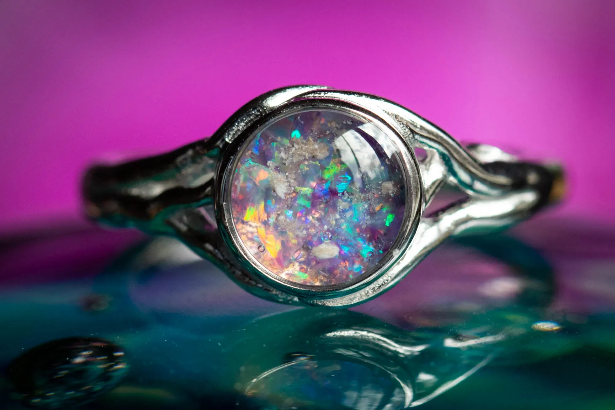 Forked Branch Ring with Opal