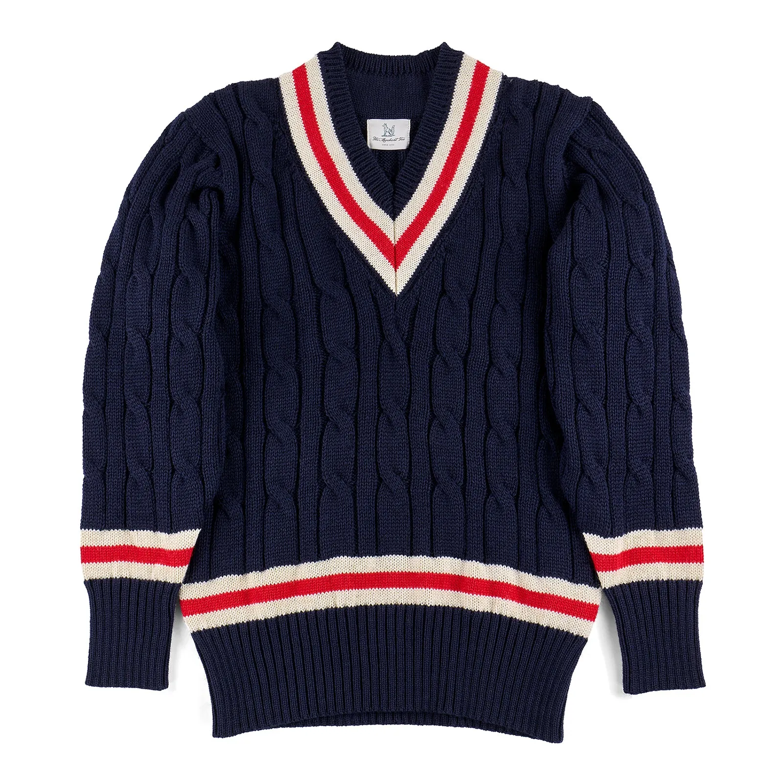 Fox Cricket Club Navy Sweater with Red & White Stripes