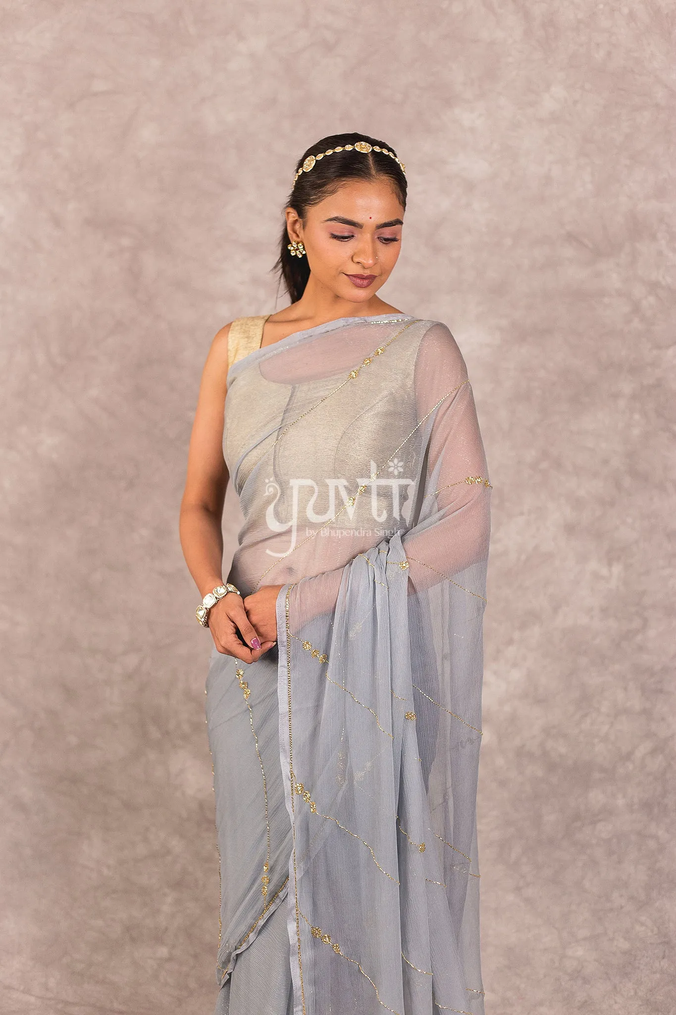 Grey Chiffon Saree