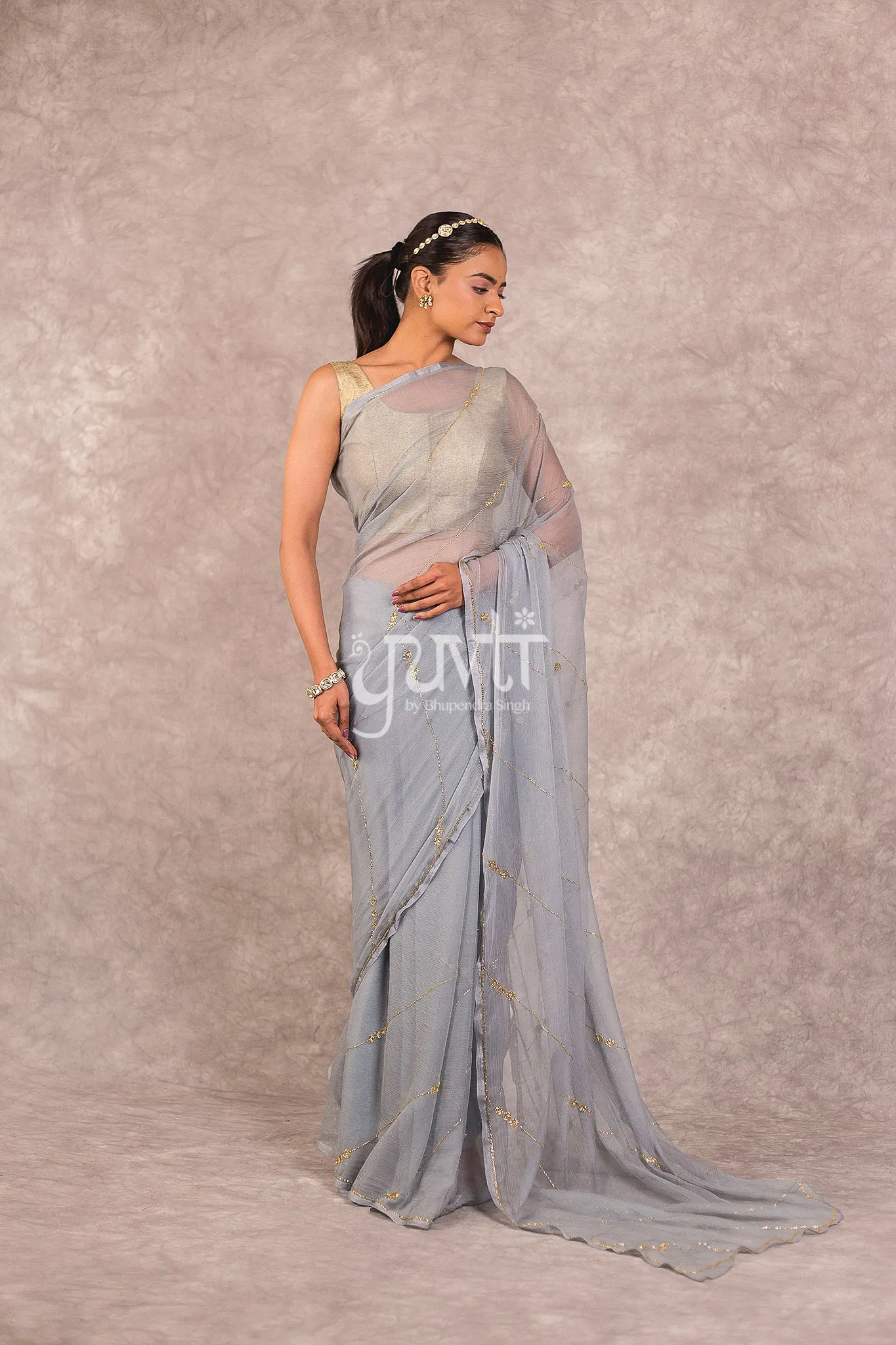 Grey Chiffon Saree