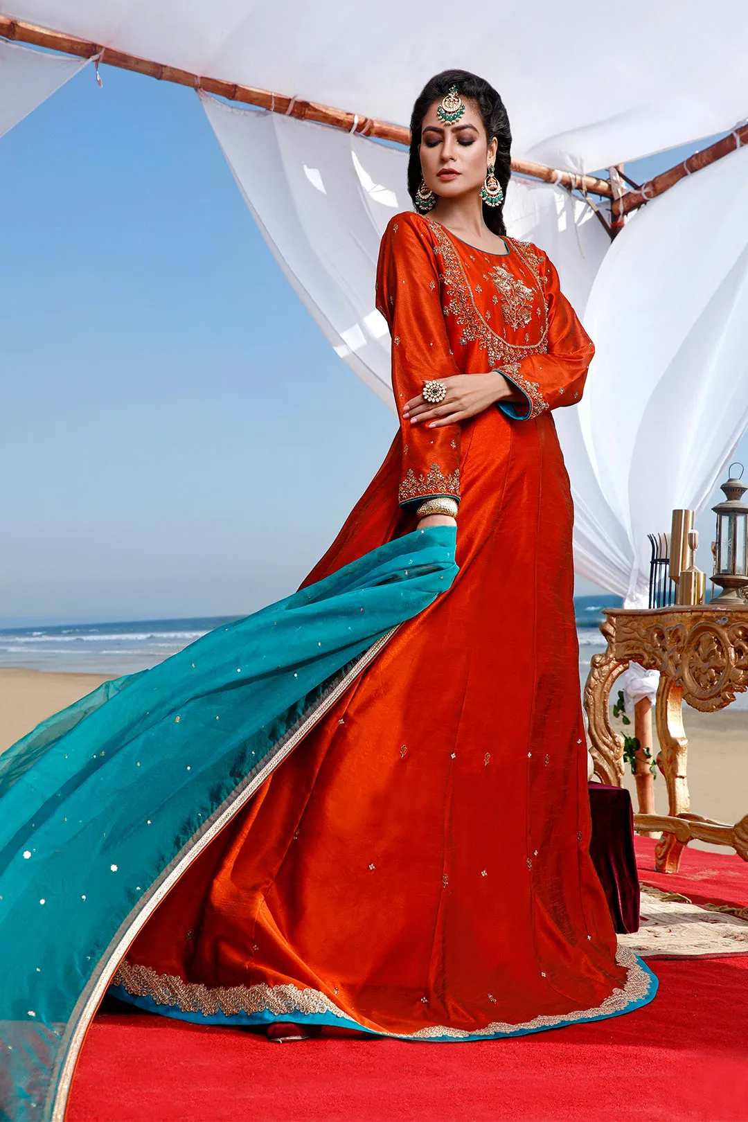 Handwork Embroidered Raw Silk Long Maxi | SIRA | M202050