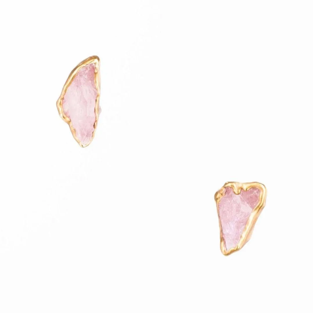 Large Raw Rose Quartz Stud Earrings