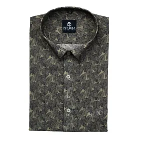 Light Brown Color Leaf Printed Wool Cotton Shirt For Men